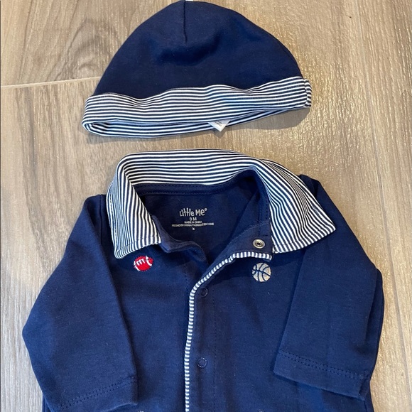 Little Me Sports Embroidery Footie & Hat New - Picture 3 of 9